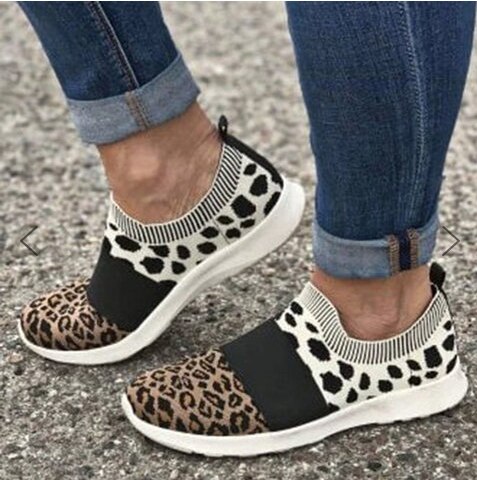 Sneakers kvinder sko letvægts strikkede fritidssko kvinde åndbare mesh sko kvinde leopard tenis feminino: 38