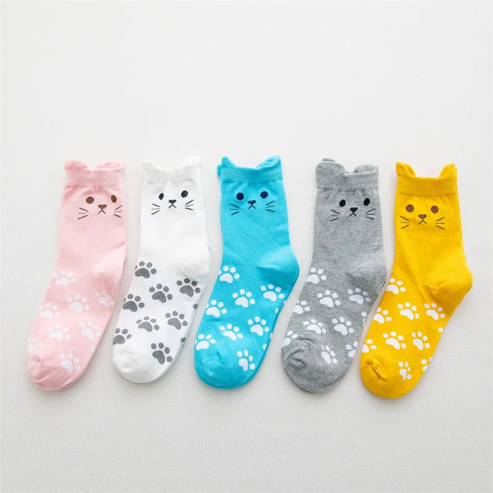 Women's Cartoon Harajuku Socks Colorful Cute Funny Happy Cat Animal 4 Season Socks for Girl Christmas