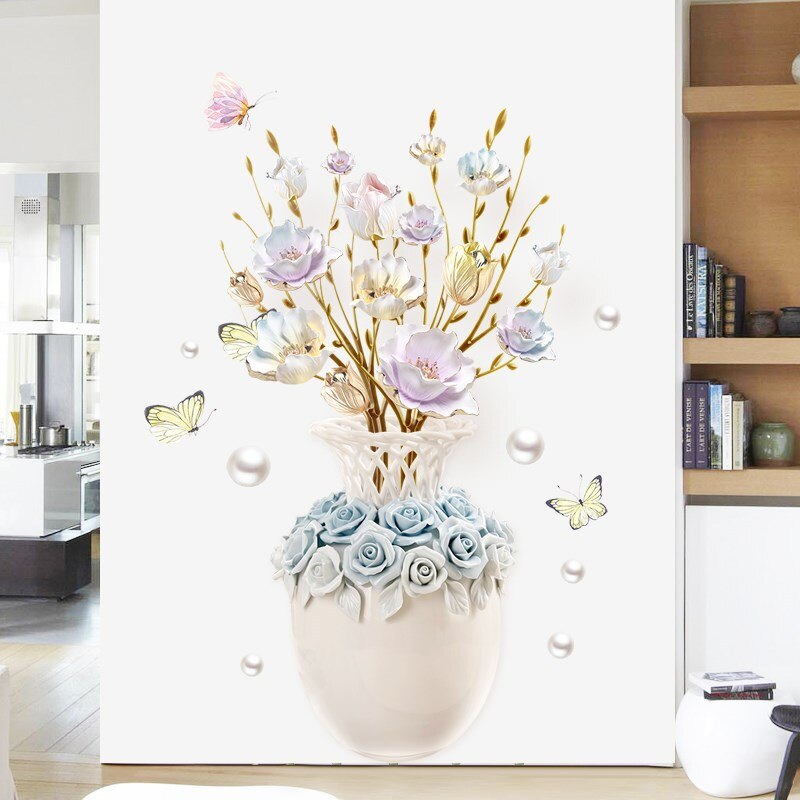 Vase Flowers wall Stickers Bedroom Living Room Decoration Large Vinyl Flower 3d Wall Sticker Porch Wall Decor Decals Wallpaper