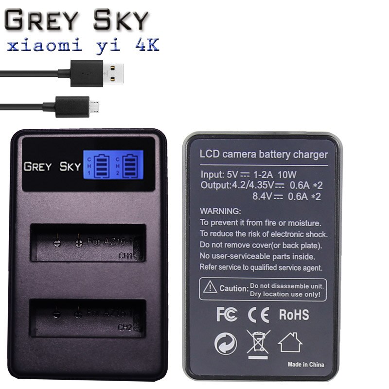 Batería de repuesto AZ16-1 para móvil, 2 uds., para Xiaomi YI 4K 4K + Yi Lite YI 360 VR Action, no para Discovery Version + cargador USB LCD