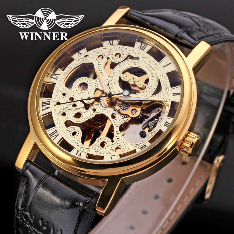 Forsining Automatic Mechanical Watch Luminous Three Eyes Six Needles Skeleton Top Brand Luxury Male Wrist Watch Wrist Clock: w-02-gold