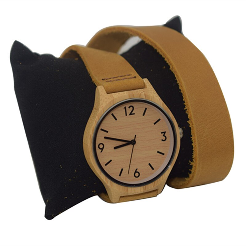 Womens Lederen Bamboe Houten Horloges Met Lange Geunine Lederen Horlogebanden Beste Cadeaus Voor Meisje Vrienden