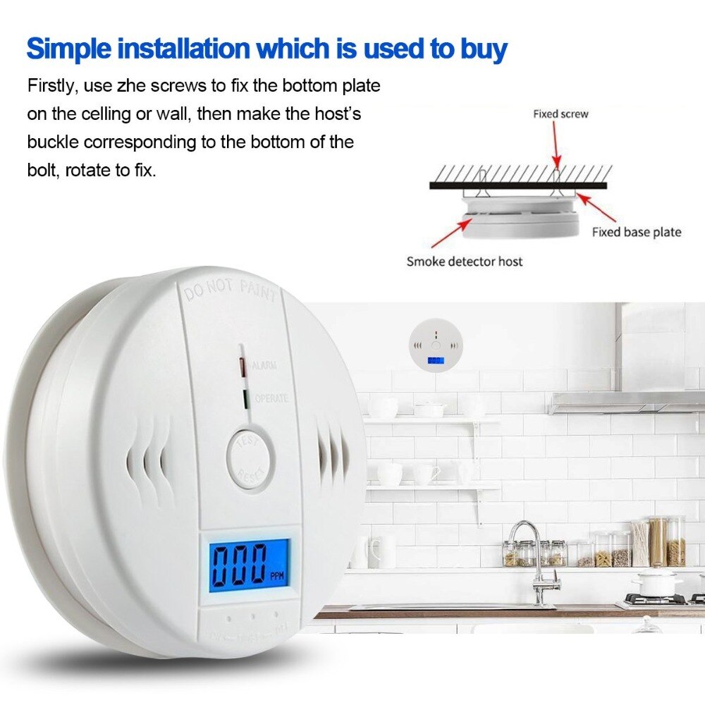 Home Security 85dB Warning High Sensitive LCD Photoelectric Independent CO Gas Sensor Carbon Monoxide Poisoning Alarm Detector