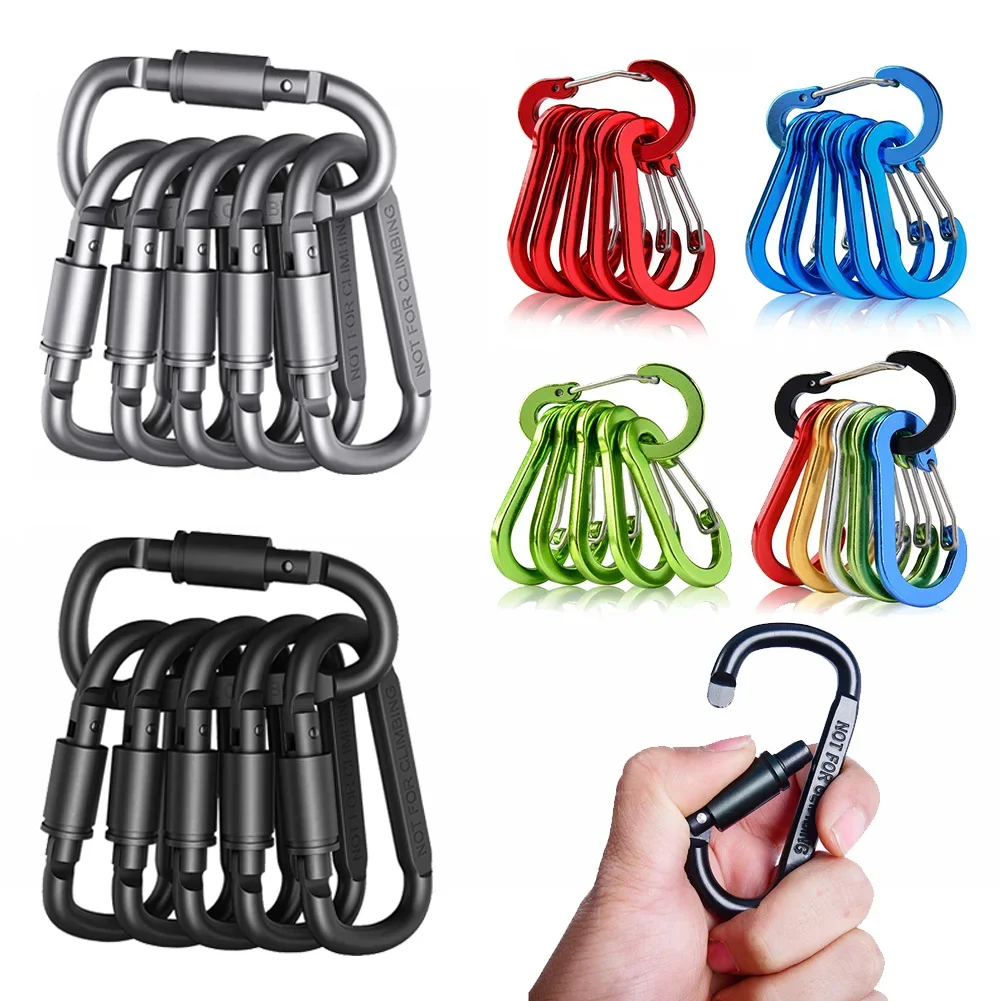 Mosquetón para mochila, llavero para acampar al aire libre, senderismo, aleación de aluminio, anillo en D, Clip de bloqueo, hebilla, gancho, herramientas de escalada, 6 uds.