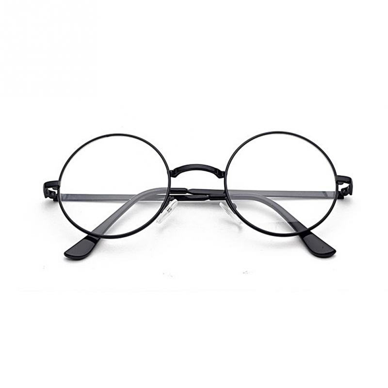 Round Metal Decorative Plain Eyewear Glass Unisex Optical Glasses UV Protective Windproof Eyeglasses: Black