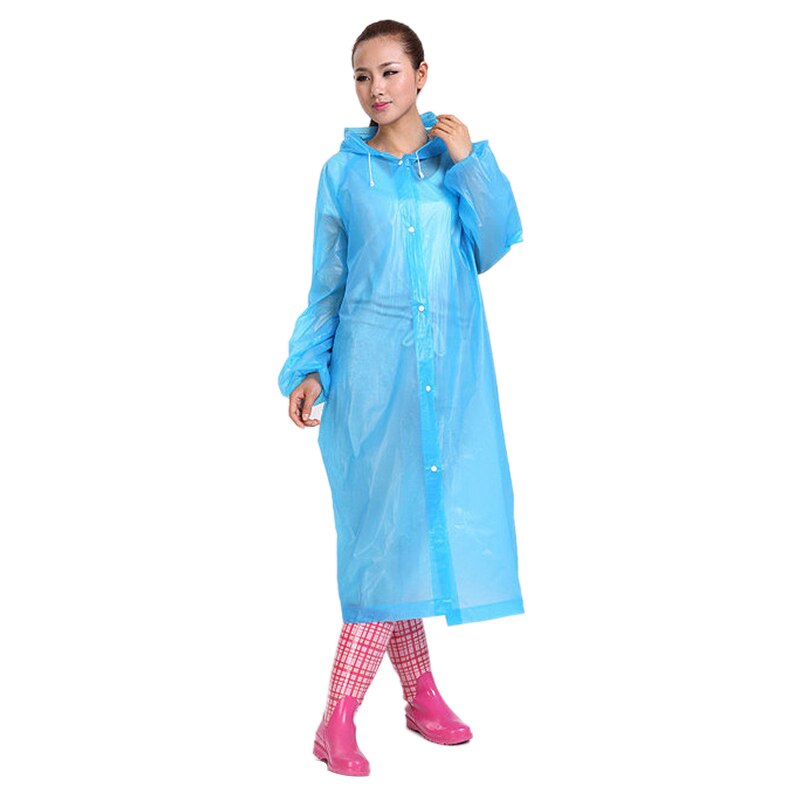 1 PC PEVA Raincoat Thickened Waterproof Rain Coat Women Clear Transparent Camping Portable Waterproof Rainwear Universal: Blue