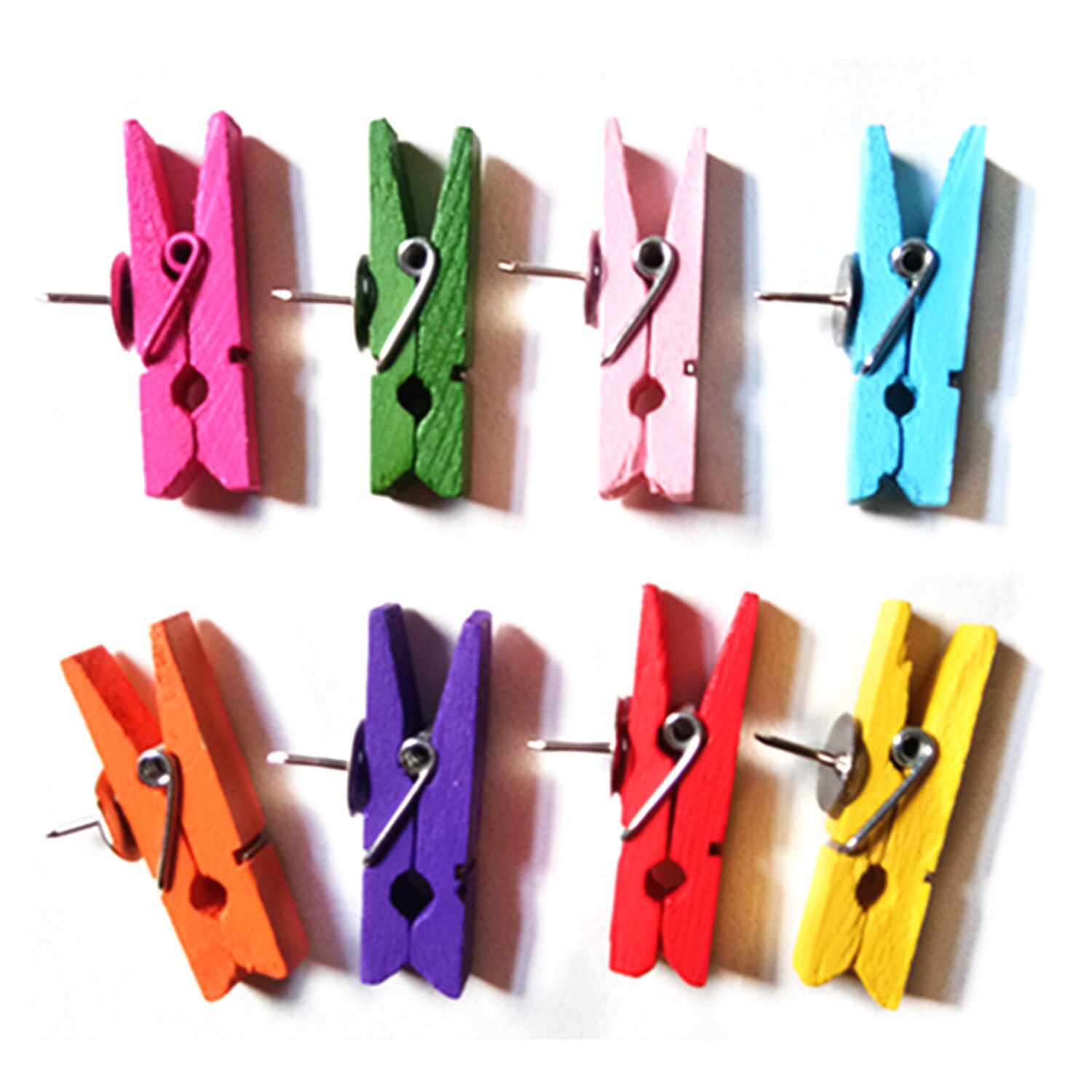 50PCS 3.5cm Wooden Push Pins Clips for Home Office Kitchen Workplace School Classroom Wall Photos Cork Maps Board: Multicolor