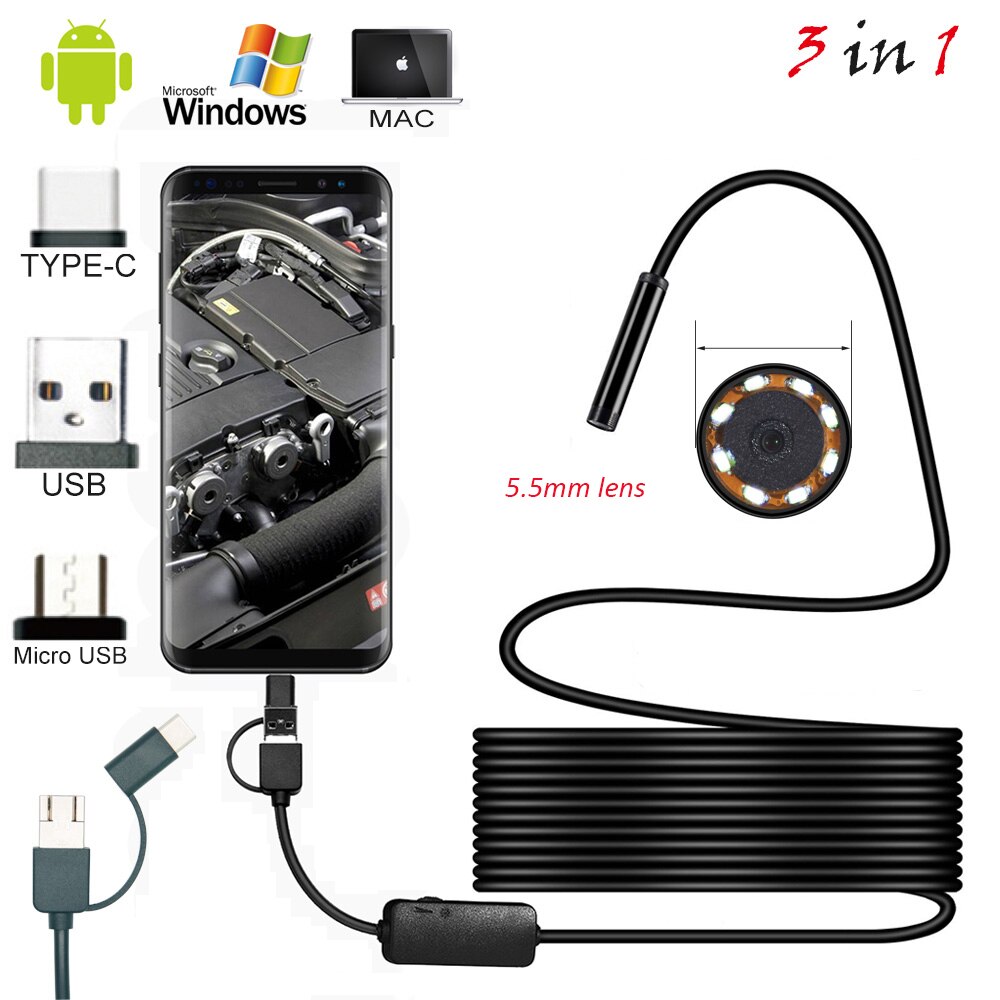 5M 10M Kabel 5.5Mm Lens Android Usb Endoscoop Camera Mini Inspectie Camera Waterdicht Type-C endoscoop