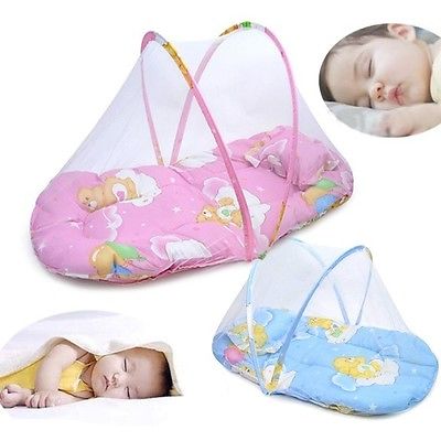 Pink/Blue Baby Cartoon Foldable Crib Tent Bed Mosquito Crib Netting Net Warm Cotton Blends Mattress Pillow