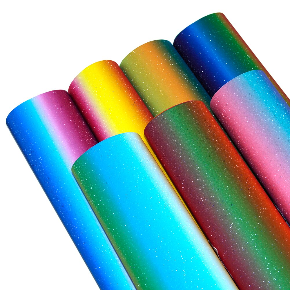 7 Pcs 20*34cm Fijne Flash Glitter Rainbow Gradient Synthetisch Lederen Set, DIY Handgemaakte Materialen Voor Maken Ambachten, 1Yc7305