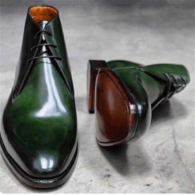 Klassieke Mannen Schoenen Handgemaakte Hoge Groene Pu Wingtip Lace-Up Mode Alle-Match Britse Jurk business Enkellaarsjes ZZ422: 45