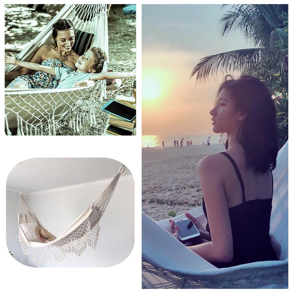 2 person hängmatta boho stor brasiliansk macrame frans dubbel deluxe hängmatta gungstol ut/inomhus hängande hängmatta gungor dec