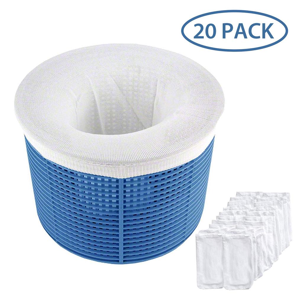 5/10/20 stk filter oppbevaring basseng skimmer sokker nylon svømmebasseng filter sokker for kurver skimmers hvit basseng rekvisita: 20 stk