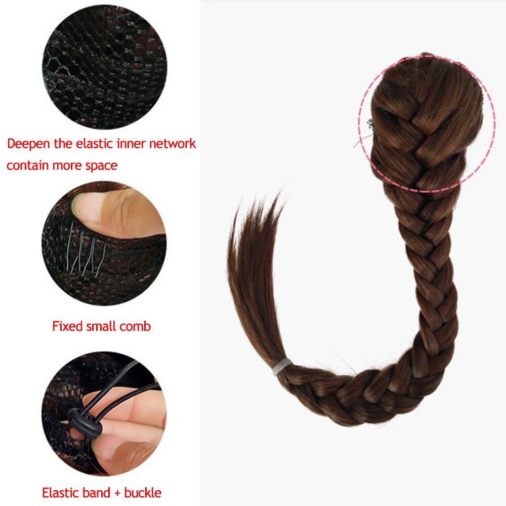 XUANGUANG Braided Plait Fishtail Fishbone Drawstring Synthetic Ponytail For White Female Hairpiece Black, Brown