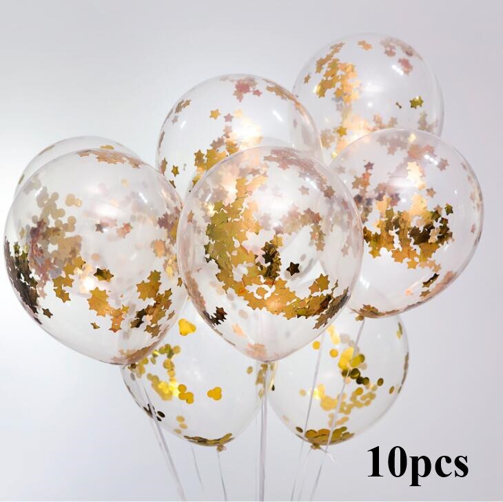 10pcs/lot Clear Balloons Gold Star Foil Confetti Transparent Balloons Happy Birthday Baby Shower Wedding Party Decorations: Gold star confetti