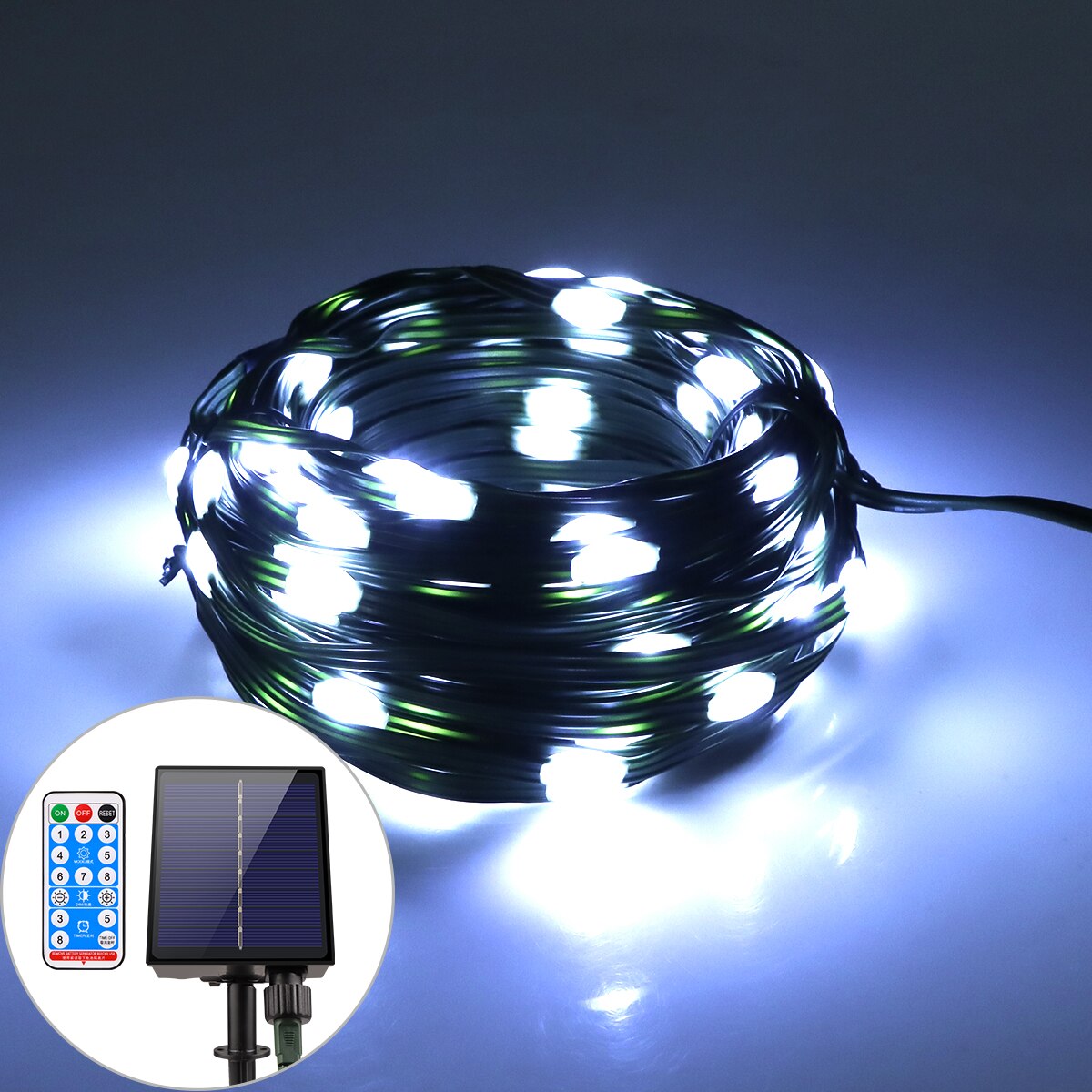 Lederen LED Solar String Fairy Lights 100M Kerstverlichting Waterdichte buitenslinger Krachtige zonnelamp voor tuindecoratie: WHITE / 16-20W