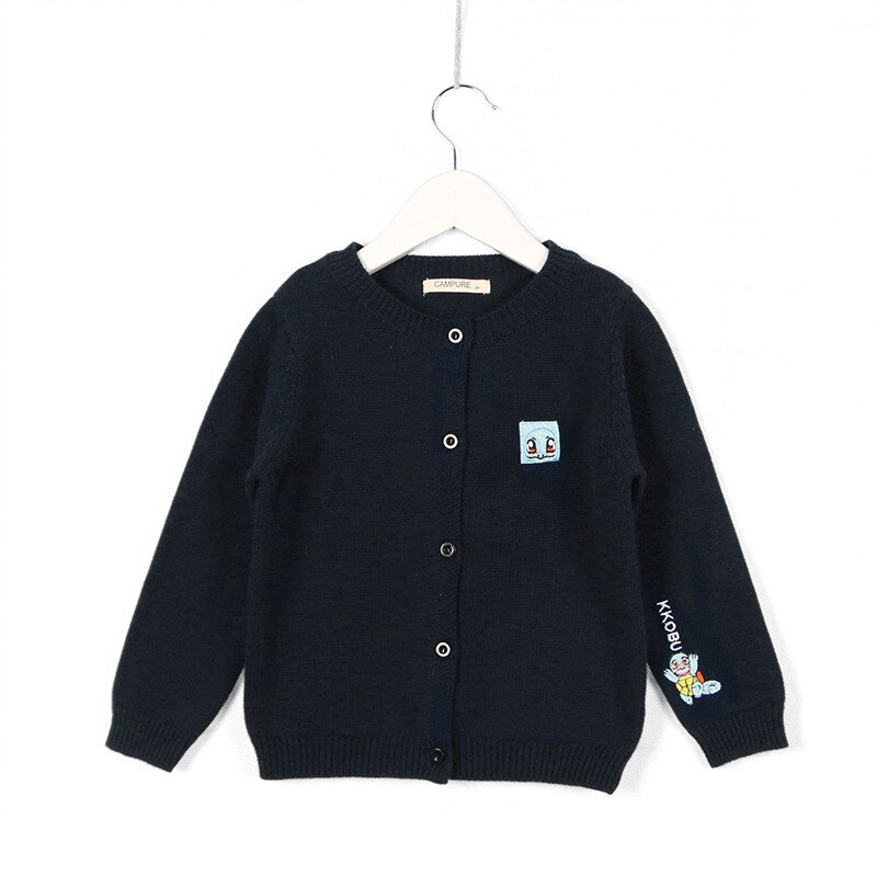 hombre y mujer camisa de bebé para niños otoño cárdigan lindo bordado de dibujos animados de color sólido suéter de punto grueso: Azul / 12 meses