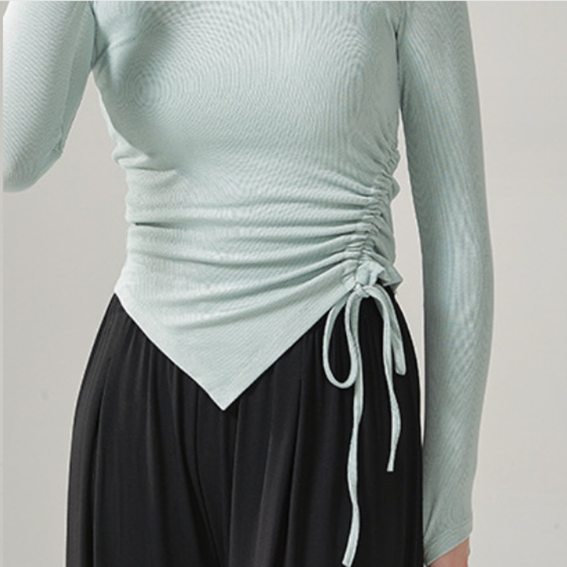 Vrouwen Moderne Danskleding Vingermouwen Zoom Trekkoord Gebreide Tops Stage Performance Kleding China Slim Fit Yoga Kostuum