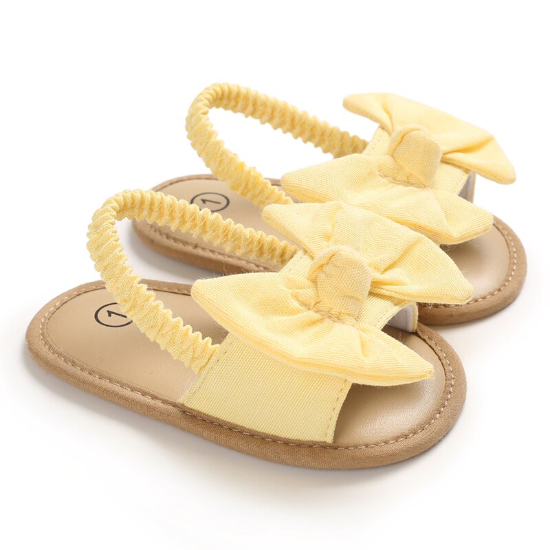 Summer Sandals for Baby Girls Shoes Non-Slip Baby Princess Bowknot Sandals Toddlers Newborn Children Infant Kids Shoes: Yellow / 7-12 Months