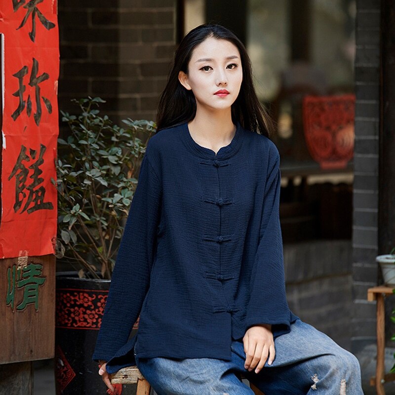 Chemise traditionnelle chinoise pour femmes, chemisier femme, top cheongsam, kimono cardigan en lin, vêtements traditionnels chinois, TA984