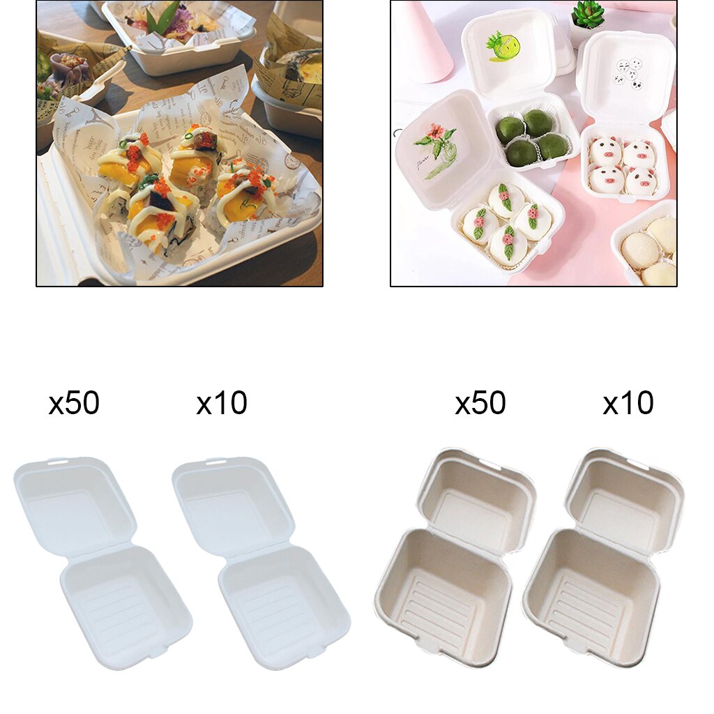 Compostable 6x6 Clamshell Take Out Food Containers Bagasse Boxes To Go Box