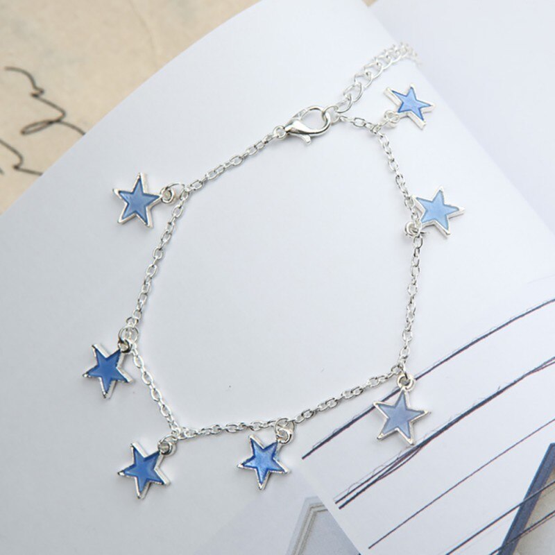 Leucht Frauen Blau Fluorescent Schmuck Stern Form Splitter Kette Quaste Armband Fußkettchen Fuß Dekoration Mädchen Delicate
