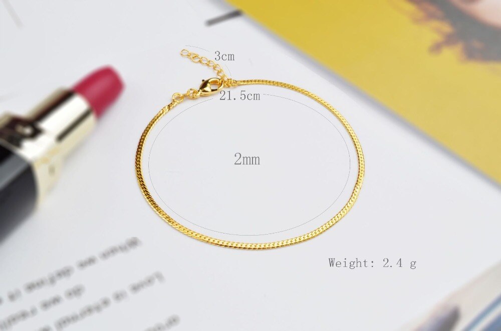 2MM Exquisite Chain Gold Bracelets For Women Jewelry Silver925 Sterling Anklets For Girl Party Accessories Female