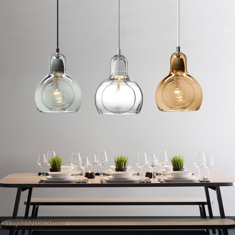 Nordiska led glas taklampor modern matsal klar bärnsten taklampor kalebass hängande lampor heminredning belysningsarmaturer
