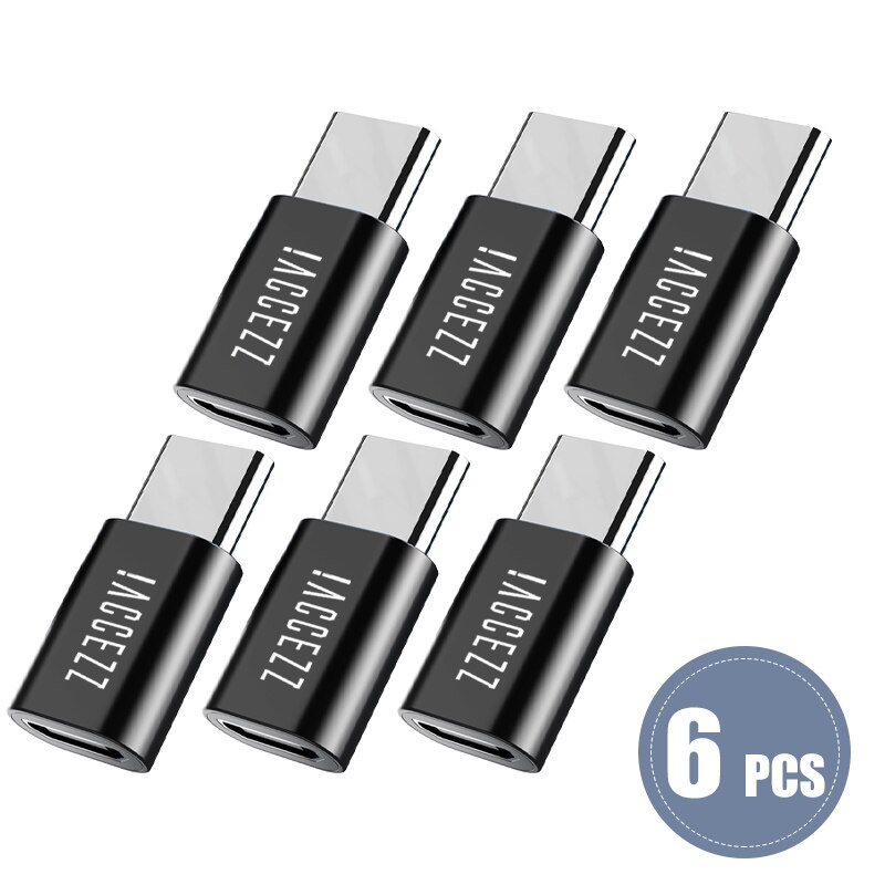 !! Accezz-adaptador usb-c para micro usb, conversores de dados e carregador para macbook pro, samsung s10, xiaomi mi 6: 6PC Black No rope