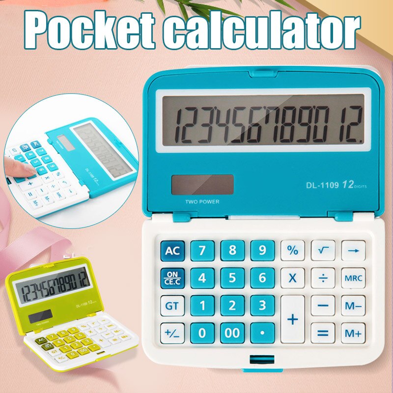 12 Digits Solar Folding Mini Calculator Dual Power Office Electronic Handheld Pockets Calculator DQ