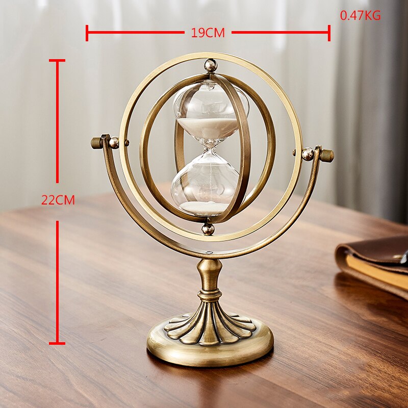 European Retro Globe Hourglass Sand Timer Metal Hour Glass 15/30 Minutes Time Hourglass Clock Household Items Desktop Decoration: E Style