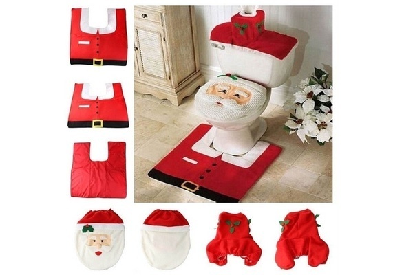 Enkelt stykke julemandsmønster toilet sædeovertræk hjem jul overfrakke toiletkasse badeværelse dekorative produkter: 3 stk