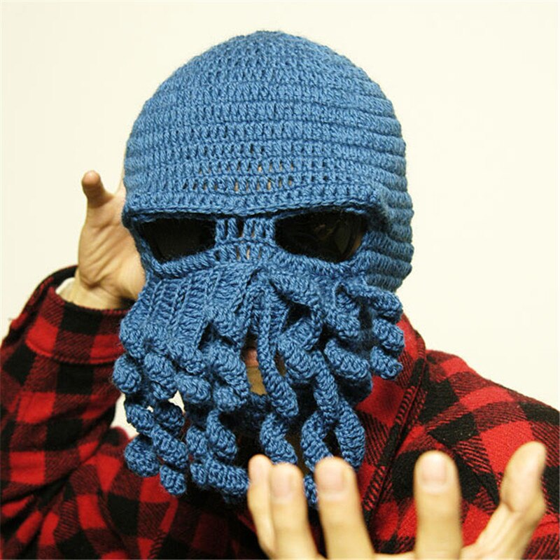 Nyhet rolig fest bläckfisk skäggmössa unisex djur cthulu virkad tentakel stickad vindmask skidkeps halloween hattar