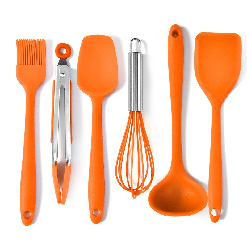 6 Stks/set Siliconen Kookgerei Keuken Kookgerei Gebruiksvoorwerp Set Non-stick Spatel Keuken Gereedschap 5 Kleuren Siliconen Kok Gadgets: 6pcs Orange Set