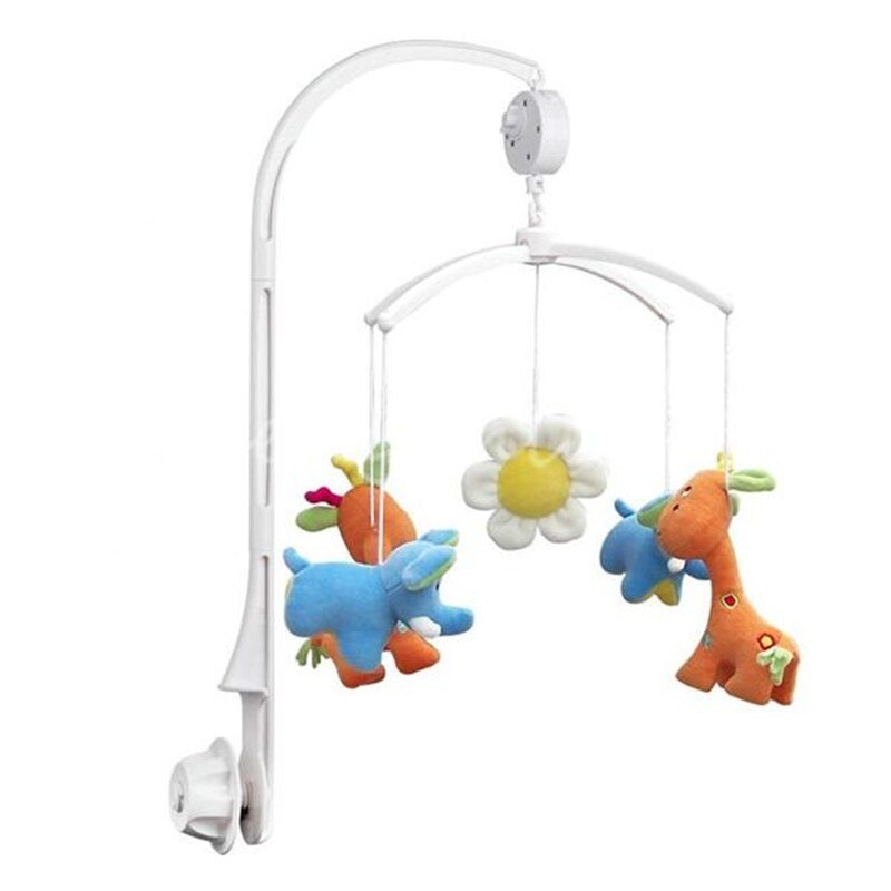 Puur witte baby speelgoed rammelaars beugelset kinderbedmobiel bedbel speelgoed houder arm beugel + opwindbare muziekdoos 874342