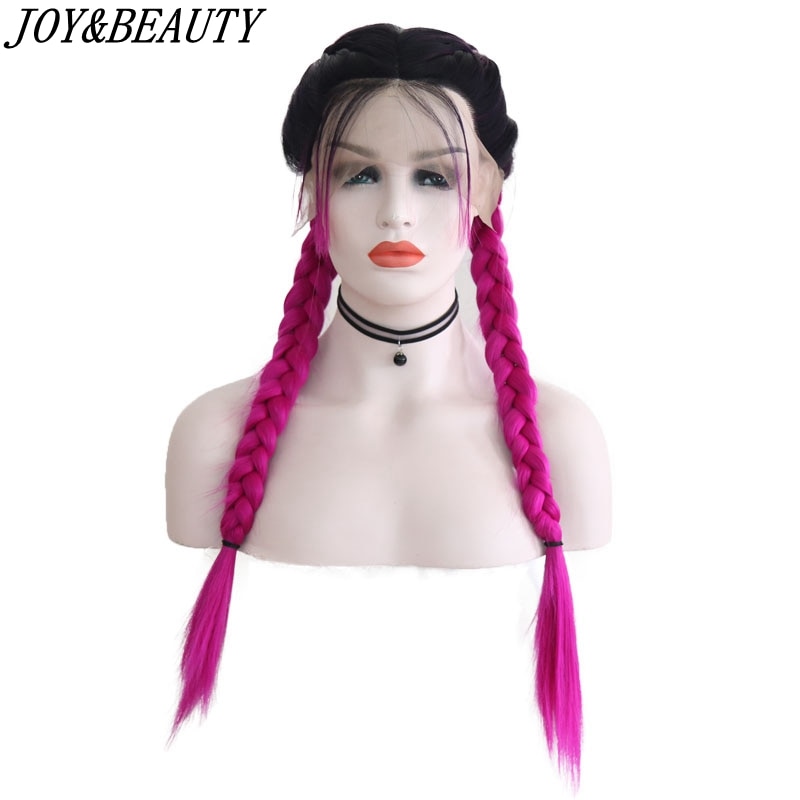 JOY & BEAUTY-trenzas dobles de 24 "de largo liso negro degradado 6 colores trenzado sintético marrón claro suizo peluca con malla frontal con pelo de bebé