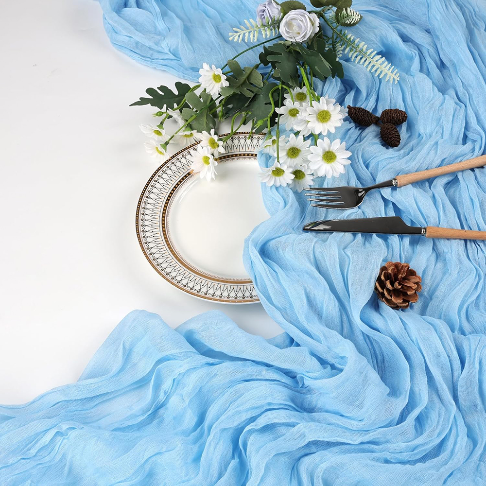 Rosa blå ostduk bordslöpare rustik gasväv boho ljusrosa ostduk bordslöpare bröllop brud babyshower dekorationer: 30*220cm / Gul