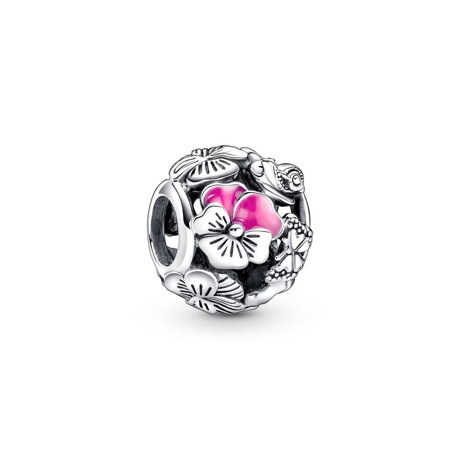 DIY Jewelry Deep Purple Pansy Flower、Pink Pansy Flower & Pink Daisy Flower Charm Bead Fit Original Silver 925 Europeans Bracelet: Lavender