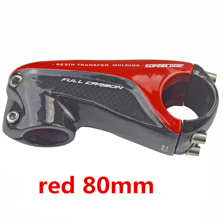 Carbon frempind sport underholdning cykling cykel dele cykel frempind cykel tilbehør 80/90/100/110mm 28.6mm 3k glans 6 grader: Rød 80mm