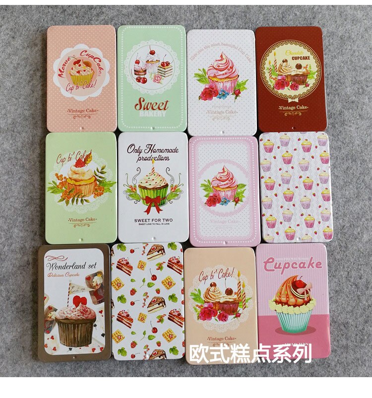 1 doos ( (24 stuks)/partij mini platte blikken opbergdoos/metalen doosje voor bankpassen/cartoon schattig visitekaartjesdoosje: Model 2