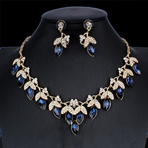 Jiayi jiaduo-Conjunto de collar y pendientes de cristal para mujer, joyería para vestidos de novia, rojo-Merlín-blanco NE + EA: 2