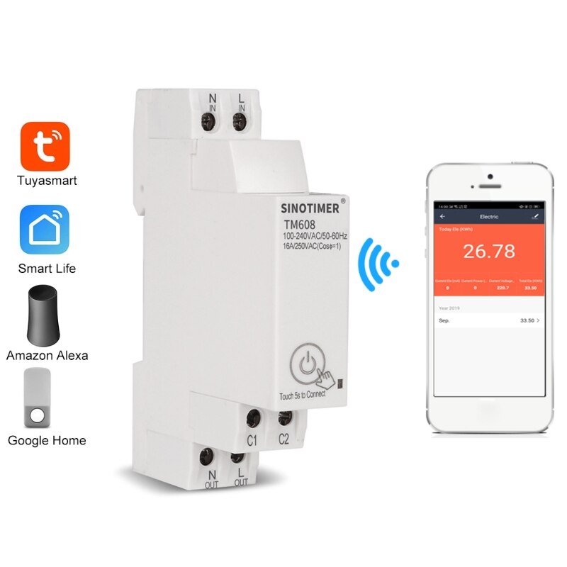 100-240VAC Single Phase WIFI Home Energy Meter with Timer Switch Remote Control by APP Voltage Current Detection Timing