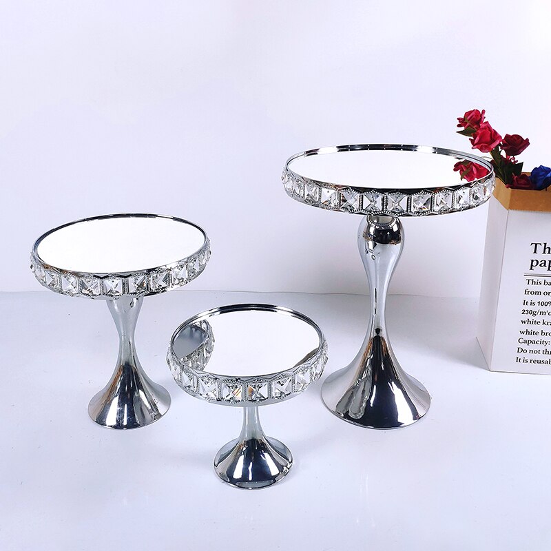 Plein Crystal Silver Galvaniseren Metalen Cake Stand Set Display Bruiloft Verjaardag Party Dessert Cupcake Plaat Rack