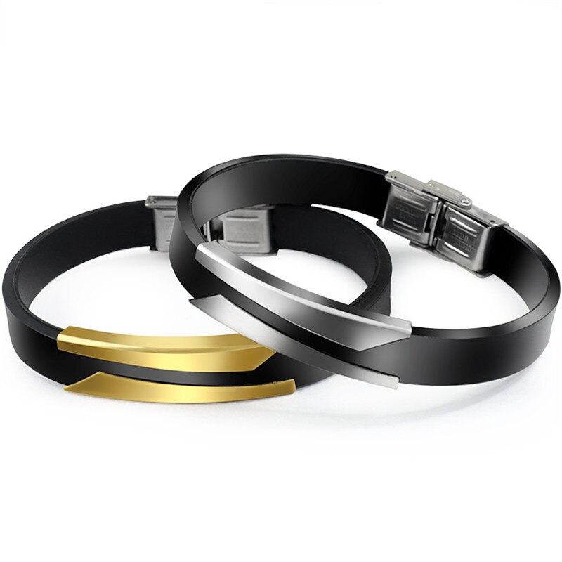 Grafica geometrica irregolare bracciale in Silicone genuino in acciaio inossidabile accessori di colore nero gioielli per uomo