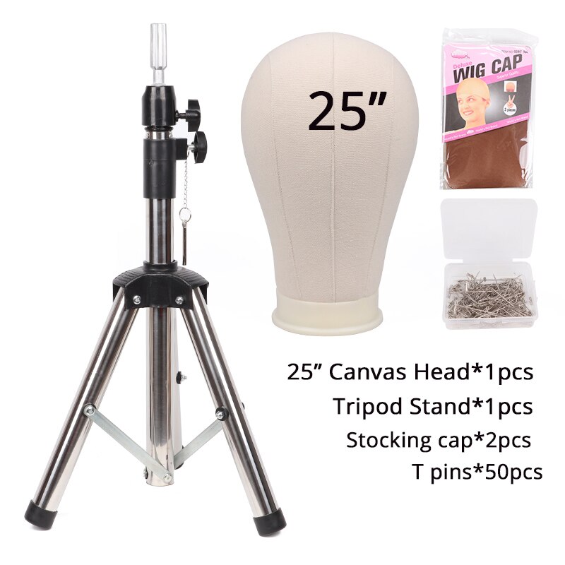 Nunify 21-25Inch Wig Tripod Stand And Canvas Head Wig Manikin Canvas Block Head Stand Aluminium Alloy Round And Mannequin Head: 25 Silver