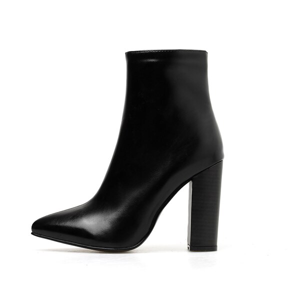 Niufuni nahkasaappaat naisten kengät korkokengät mustat nilkkurit teräväkärkiset lyhyt botas pu nahka paksukorkoiset naisten kengät: 8.5