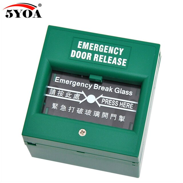 Emergency Door Release for Access Control Fire Alarm swtich Break Glass Exit Release Switch Glass Break Alarm Button: Green
