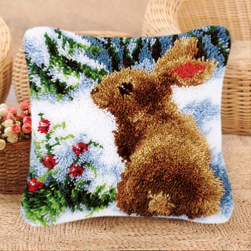 Serie de animales de dibujos animados hechos a mano, punto de cruz, almohada de punto de ganchillo DIY, alfombras bordadas de lana gruesa, Material de almohada sin terminar: BZ-231