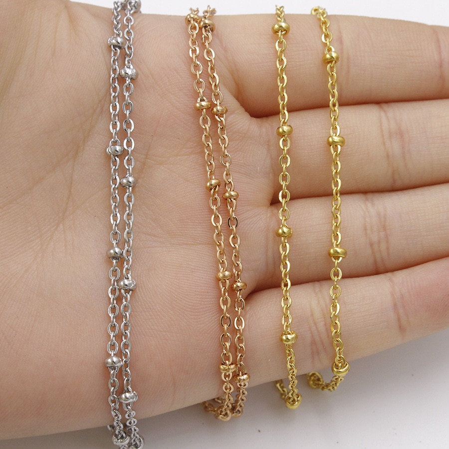 5pc 316L Stainless Steel 45 50 55 60cm Long Rolo Cable Chain Necklace Gold Steel Rose Gold 3mm Ball Bead Necklace Chain Jewelry