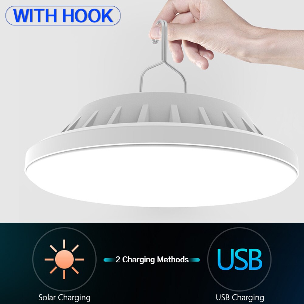LED Solar Lamp Portable Emergency Lantern Outdoor Camping Light USB Charging Hook Lamp 300W Super Bright Rechargeable